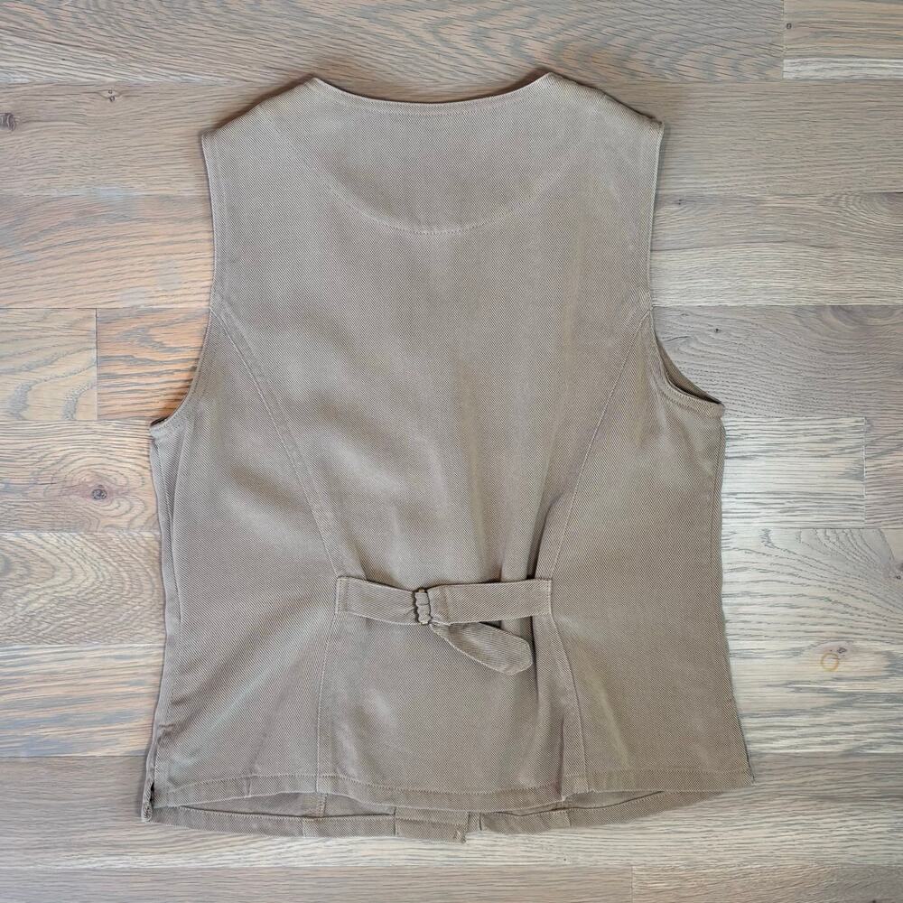 VTG 90s 100% Tencel Button Front Vest USA Made Camel Taupe Womens Size Small - Picture 3 of 6